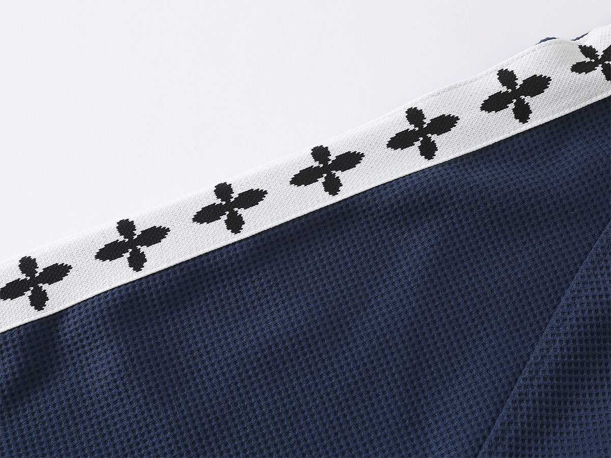 Retro-Trainingsjacken- & Sweathosen-Set – Stehkragen mit Reißverschluss und Fleur-de-Lis-Seitenstreifen