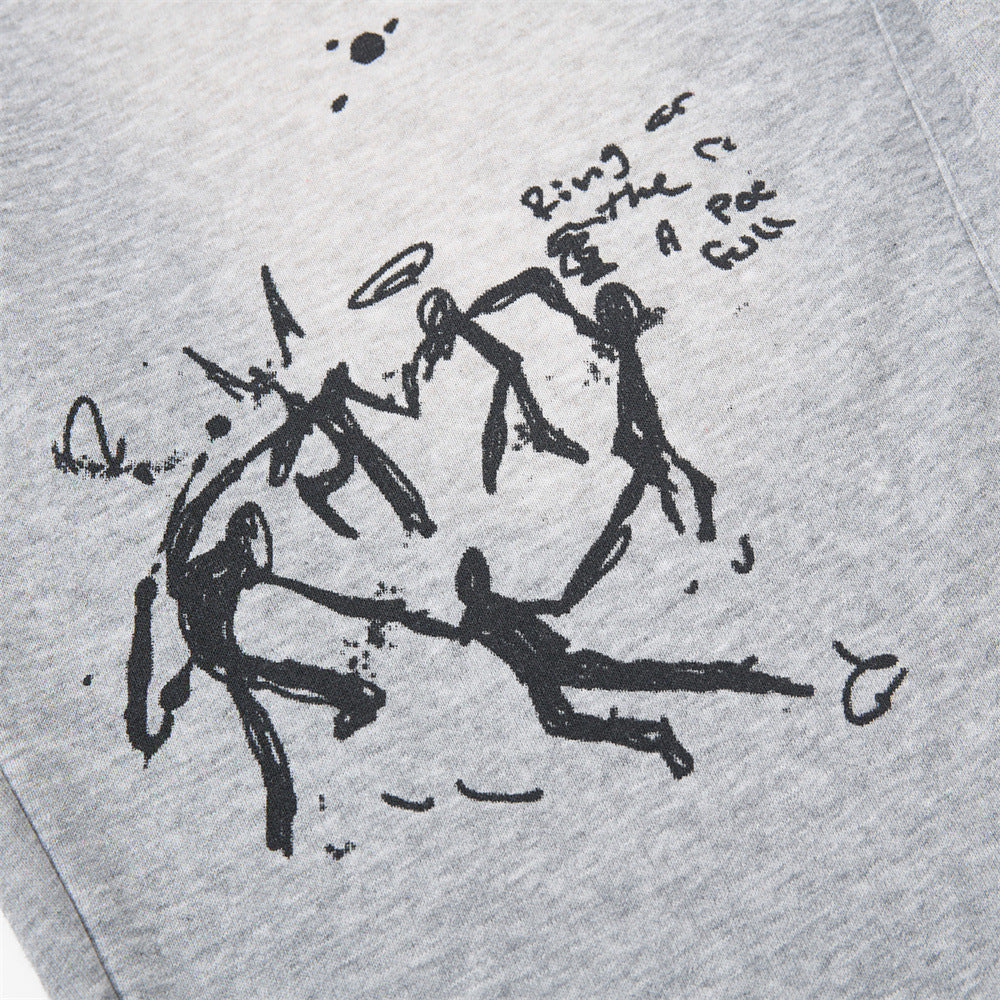 Hand-Drawn Graffiti Cargo Shorts – Wide Leg Streetwear with Rope Drawstring