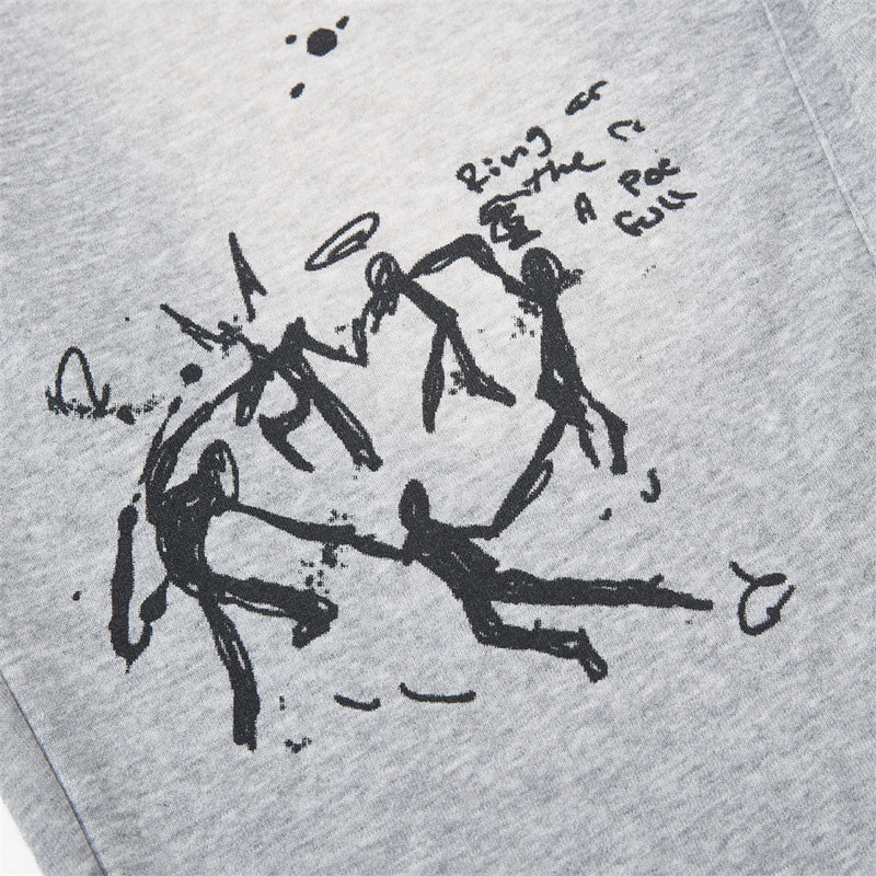 Hand-Drawn Graffiti Cargo Shorts – Wide Leg Streetwear with Rope Drawstring