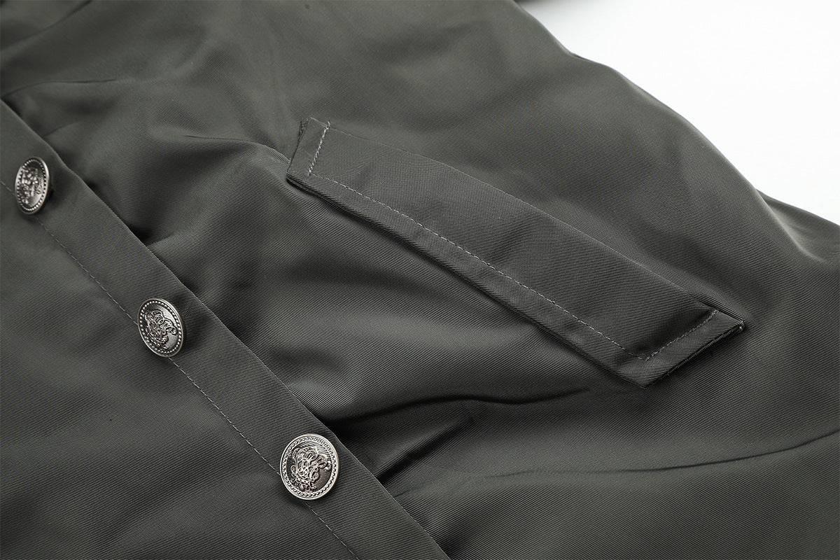 Military Napoleon Button Padded Jacket with Faux Fur Collar