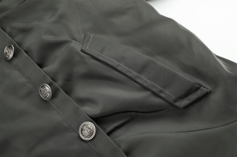Military Napoleon Button Padded Jacket with Faux Fur Collar