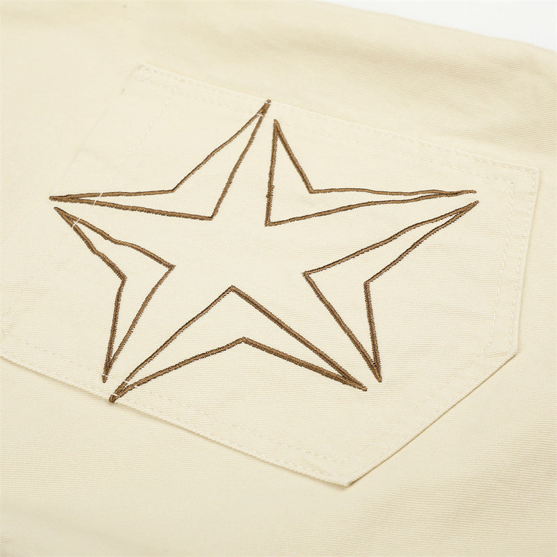 Star Embroidered Wide-Leg Cargo Shorts – Y2K High Street Streetwear