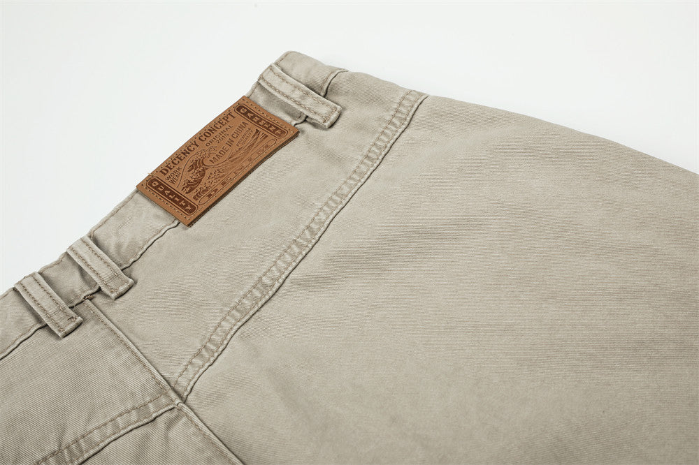 Pantalon cargo homme kaki à jambes larges, multi-poches, délavé vintage – Pantalon workwear