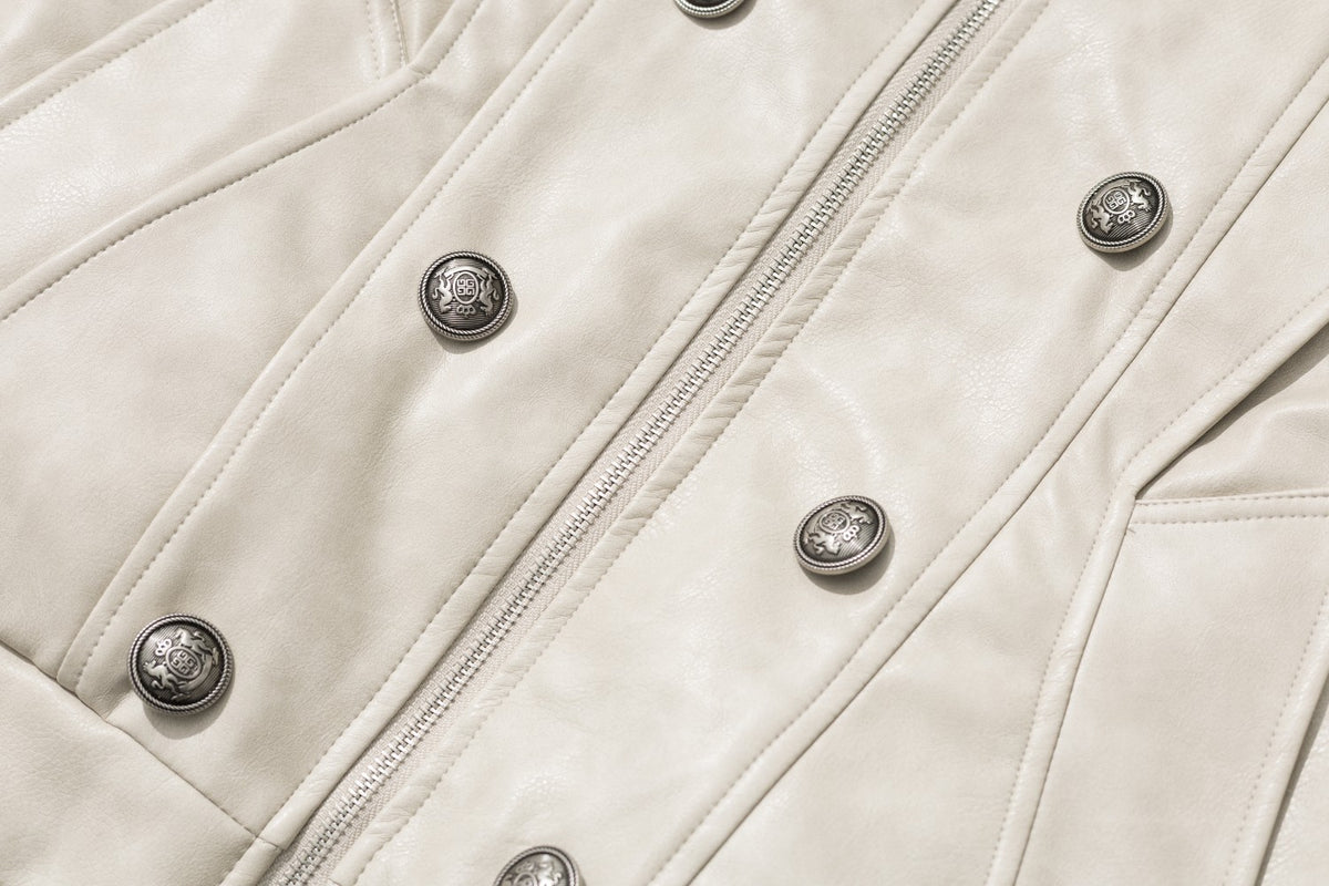 Veste matelassée en similicuir avec col en fausse fourrure et boutons croisés