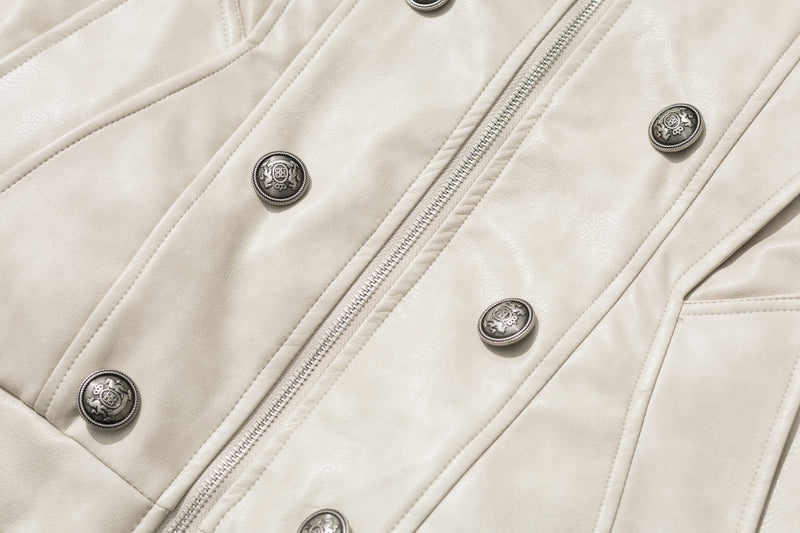 Veste matelassée en similicuir avec col en fausse fourrure et boutons croisés