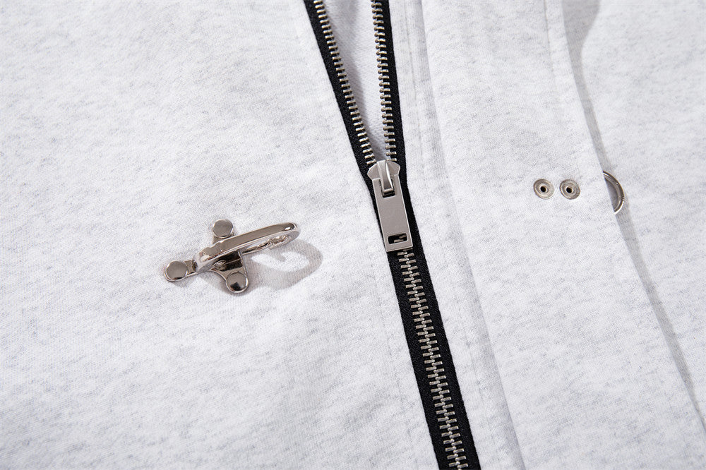 Men's Metal Clasp Hoodie & Wide-Leg Sweatpants Tracksuit Set