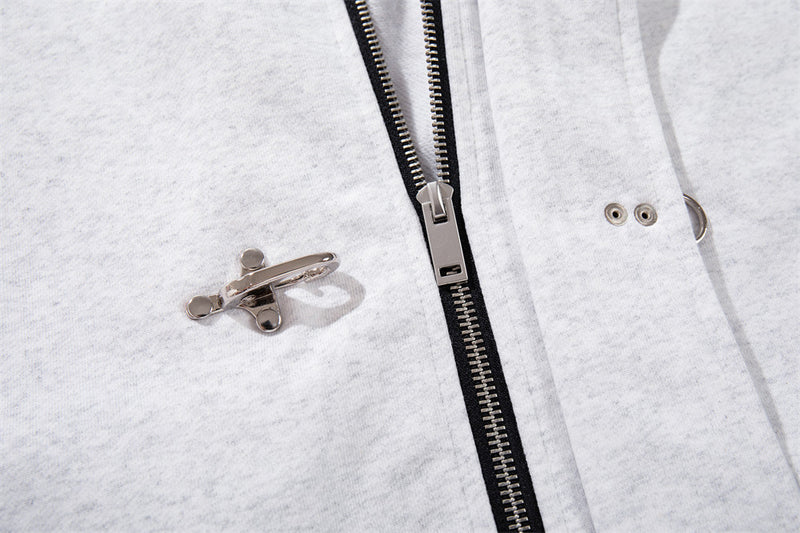 Men's Metal Clasp Hoodie & Wide-Leg Sweatpants Tracksuit Set