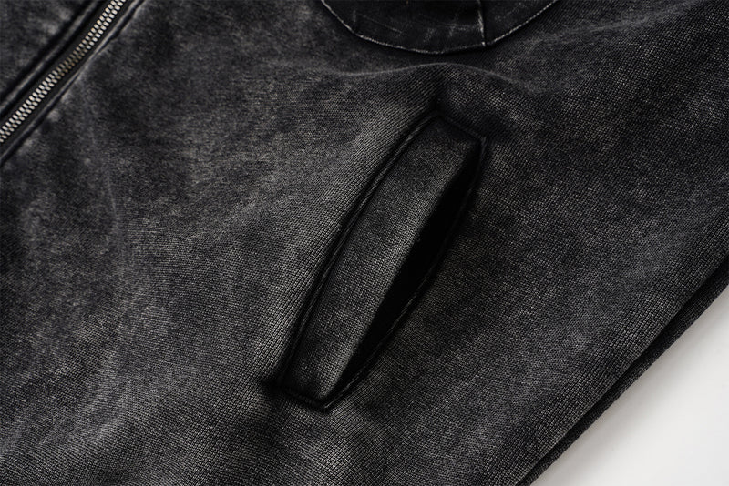 Vintage Washed Fleece-Lined Bomber Jacket – Boxy Fit Men's Zip-Up Outerwear