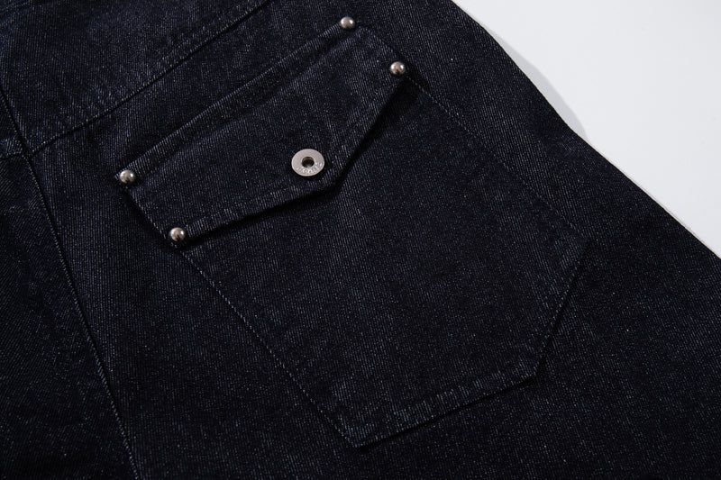 Conjunto de Cazadora Vaquera de Denim Índigo Sin Tratar y Vaqueros de Pierna Ancha con Cierres Metálicos