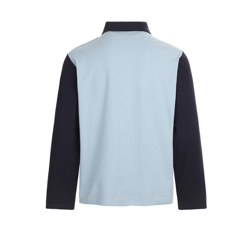 Benchmark Long-Sleeve Rugby Polo Shirt – Colorblock Diagonal Stripe & Crest