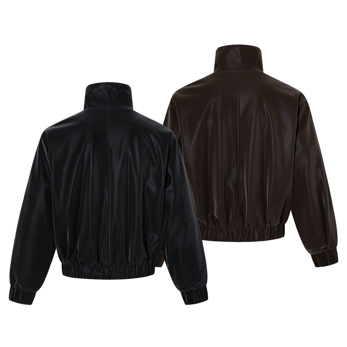 Oversized Black Leather Jacket Faux PU Bomber with High Collar