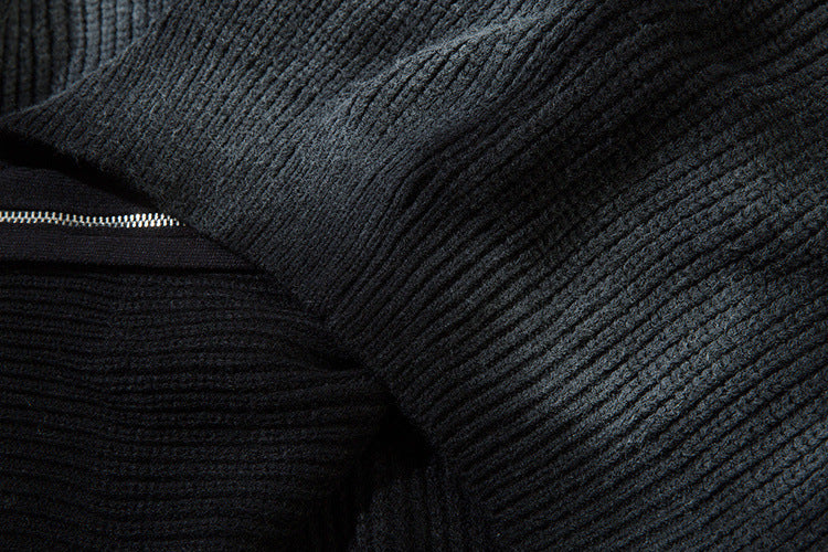 Veste-pull zippée en maille jacquard croix gothique – Col montant médiéval sombre