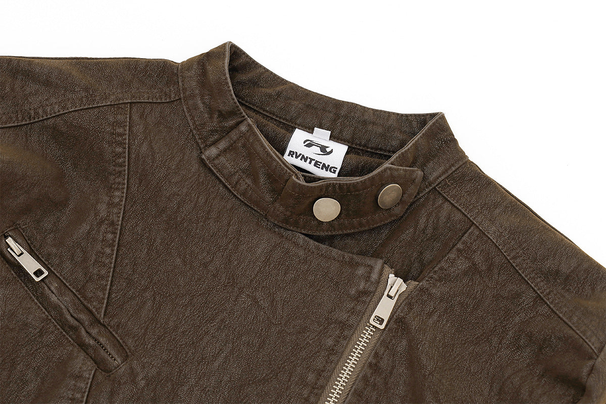 Cropped Moto Biker Jacket – Asymmetric Zip PU Leather Rider Coat