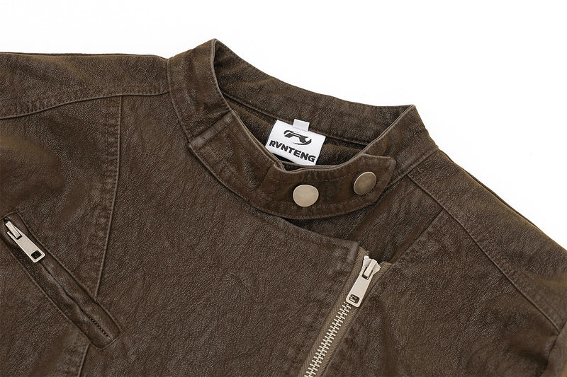 Cropped Moto Biker Jacket – Asymmetric Zip PU Leather Rider Coat