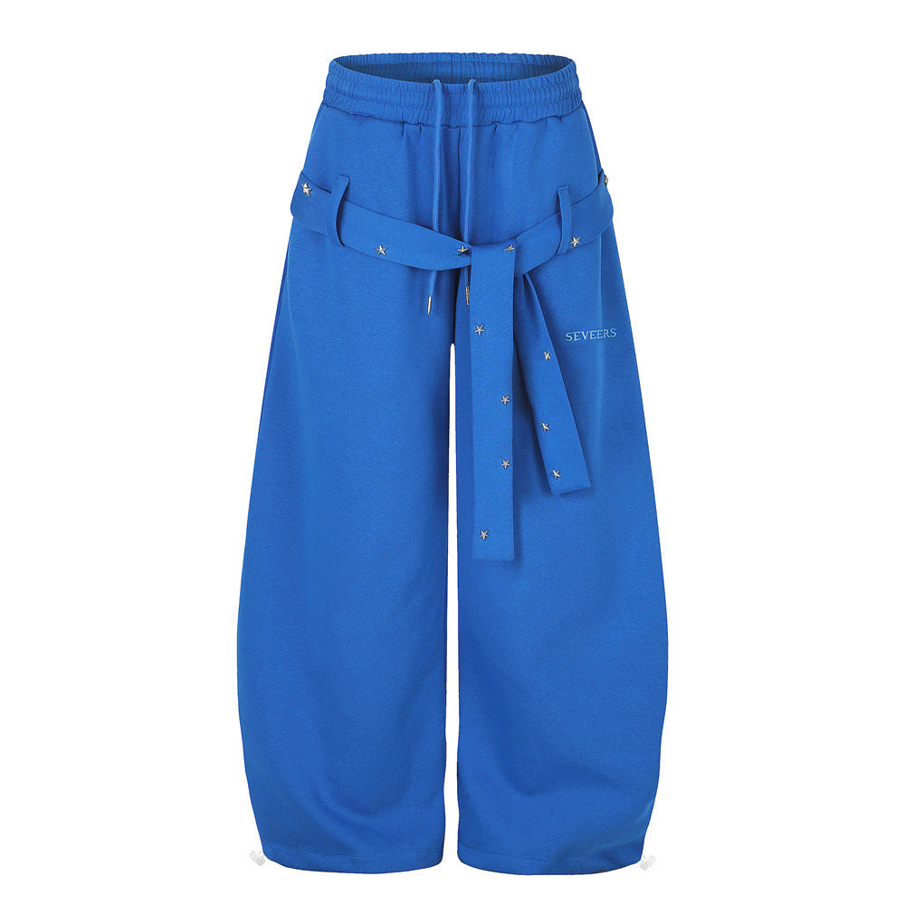 Star Studded Belt Wide Leg Sweatpants – Oversized High Street Baggy Trousers