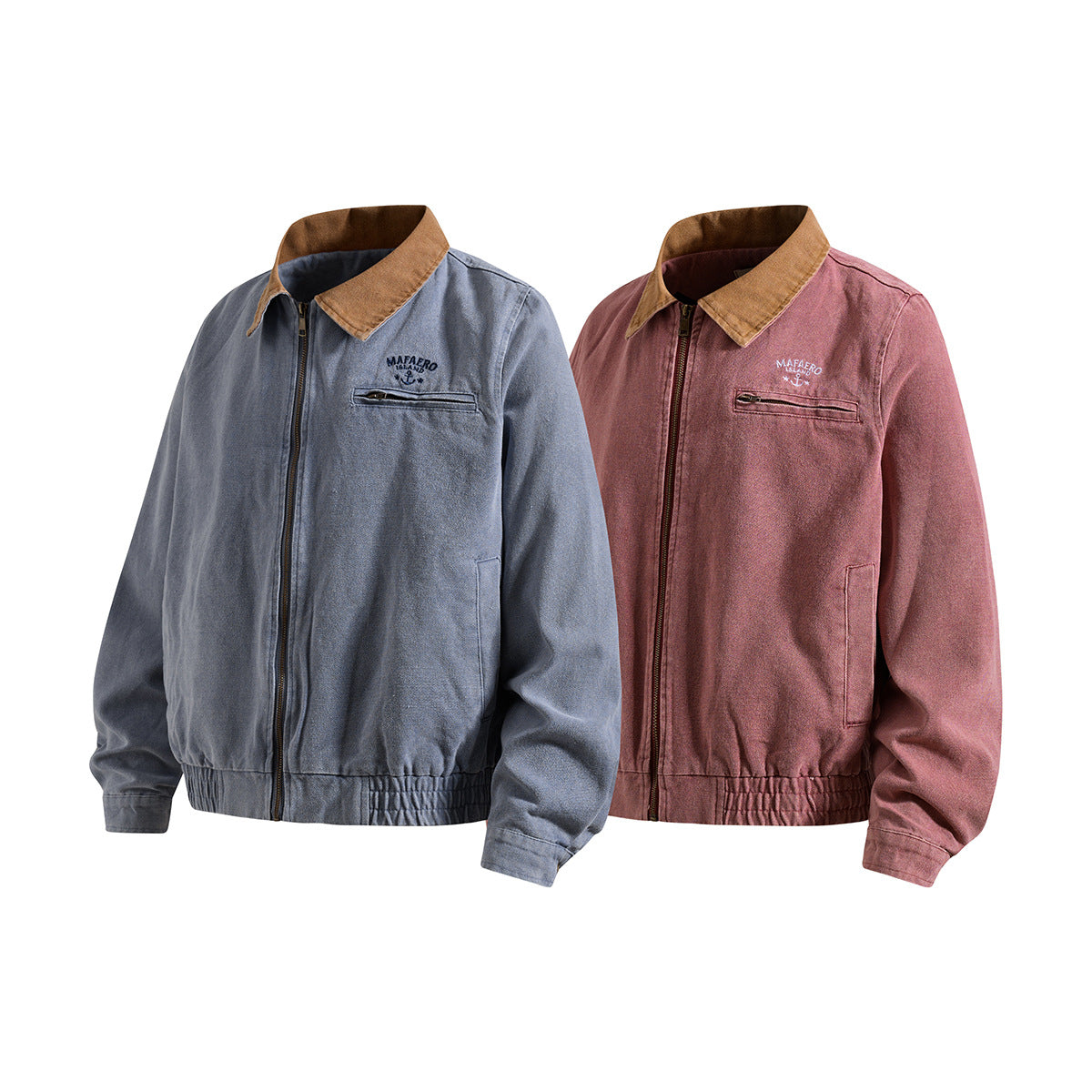 Chaqueta de lona lavada workwear con cuello de pana – Estilo barn de corte cuadrado