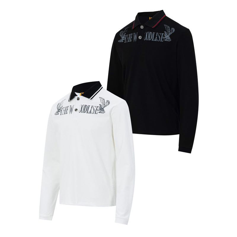 The Woodlise Langarm-Poloshirt – Adler-Grafikprint, Retro-Campus-Style