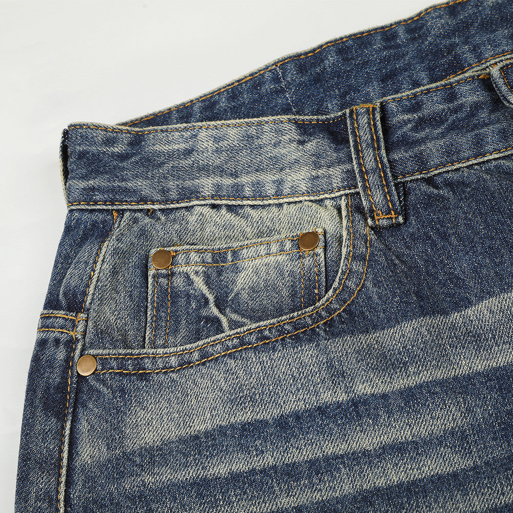 Wide-Leg-Baggy-Jeans – Vintage-Gradient-Wash mit Nieten-Details