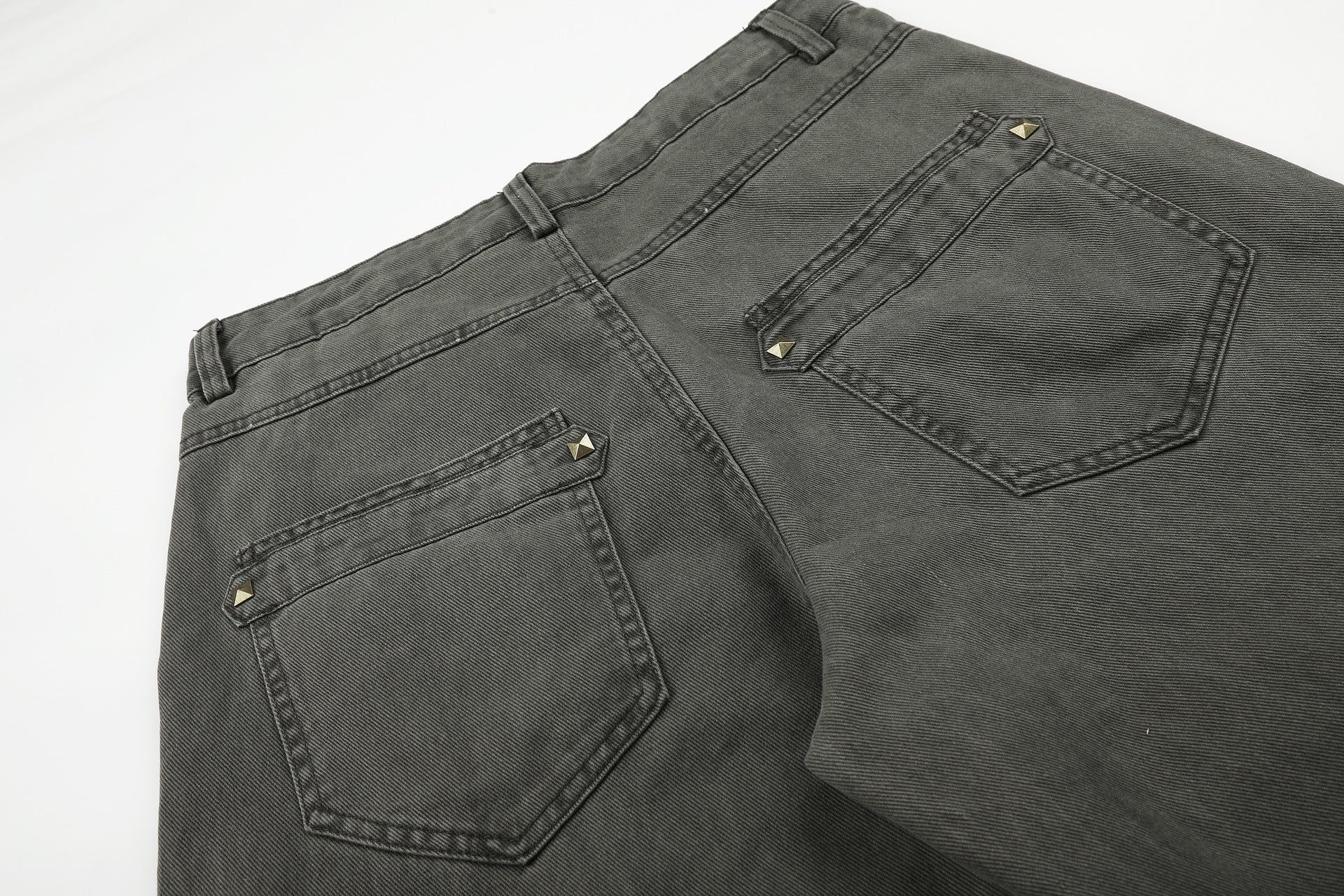 Wide-Leg Studded Denim Pants – Relaxed Fit Vintage American Street Style