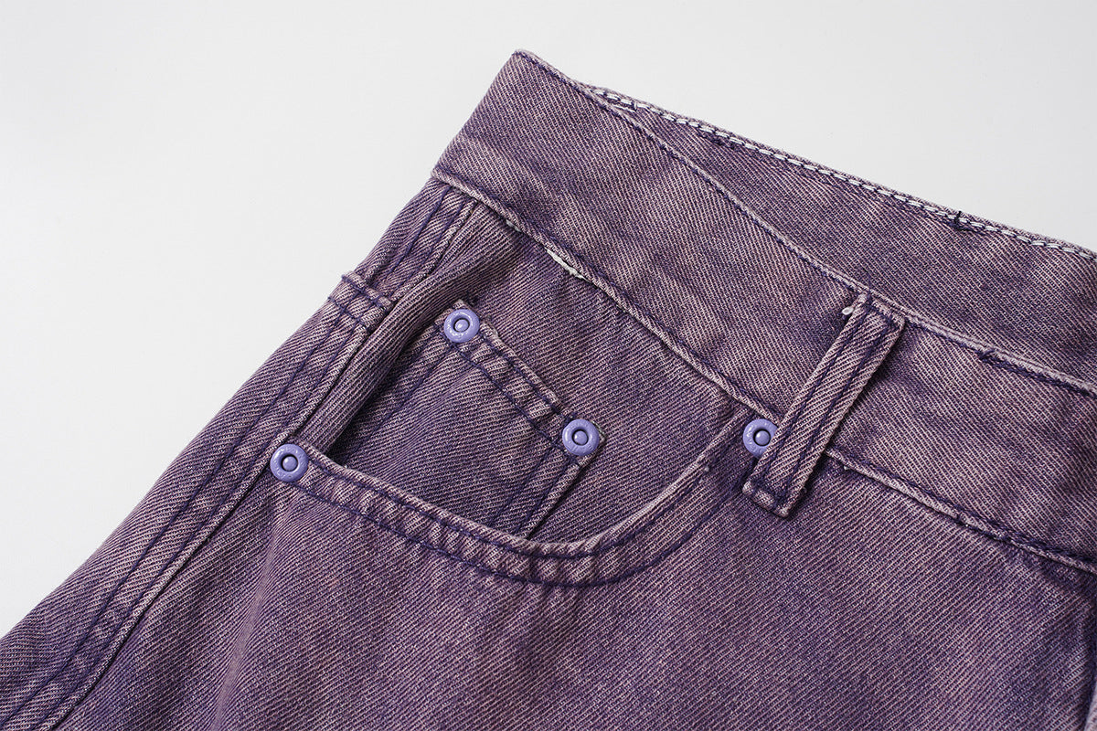 Jean taille haute à jambe large – Pantalon barrel en denim violet délavé à l’acide, imprimé graffiti
