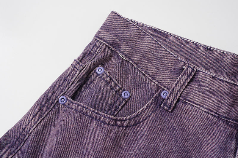 Jean taille haute à jambe large – Pantalon barrel en denim violet délavé à l’acide, imprimé graffiti