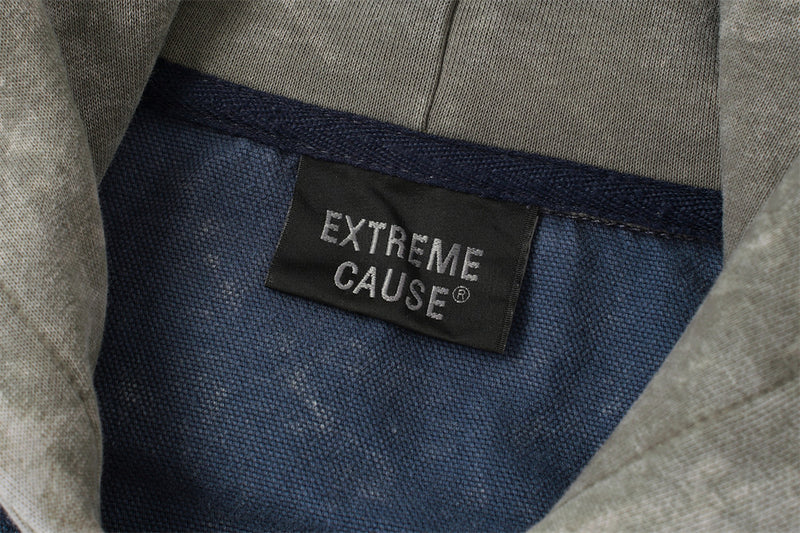 Veste à capuche homme – Bomber en denim délavé bicolore avec effet deux-pièces