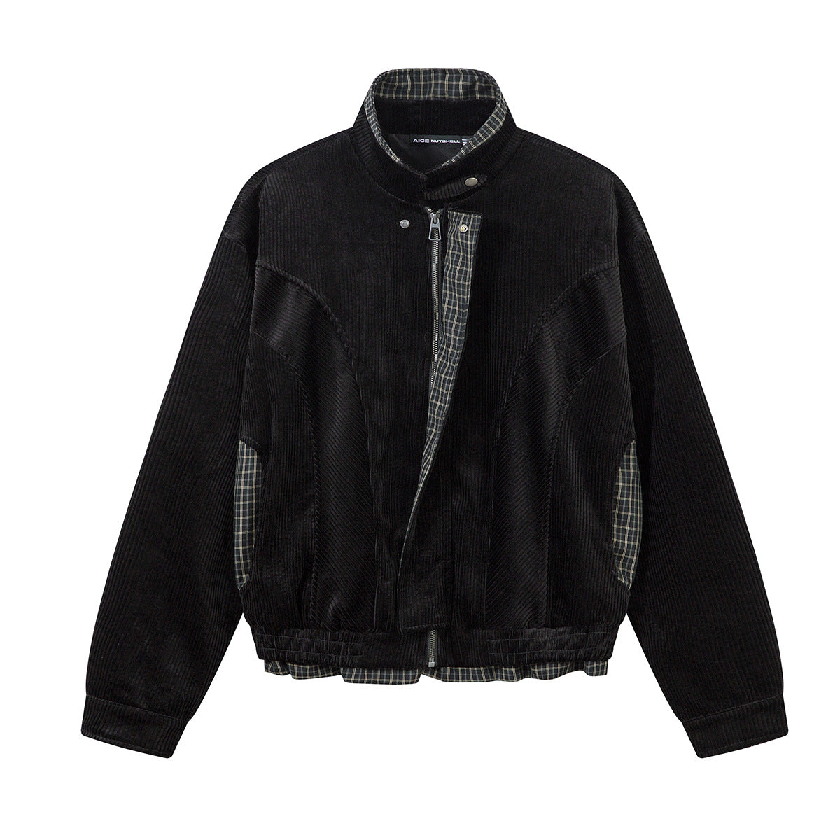 Corduroy Boxy Jacket with Plaid Contrast Lining – Retro American Style
