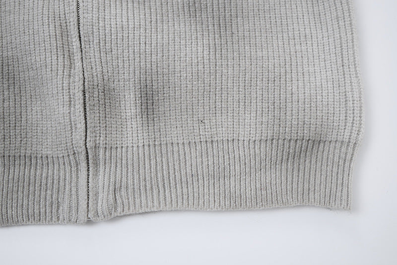 Veste-pull zippée en maille croisée gothique – Gilet oversize punk à col cheminée