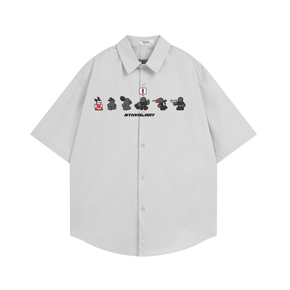 Men's Short Sleeve Shirt – Cartoon Character Print Oversized Button-Up