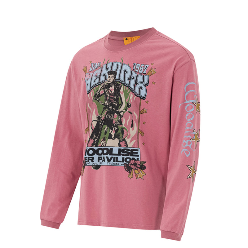 Camiseta Vintage de Manga Larga con Gráfico Moto – Estampado del Concierto de Jimi Hendrix de 1967