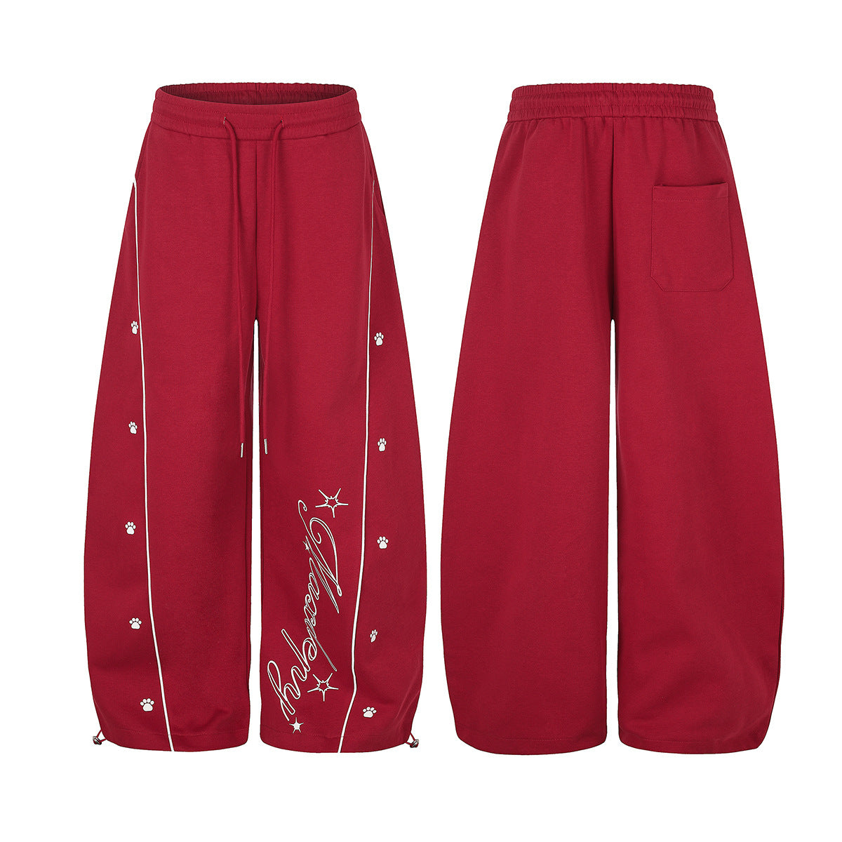 Pantalon de survêtement à jambes larges avec empreintes de pattes et passepoil contrastant – Coupe décontractée pour la danse jazz