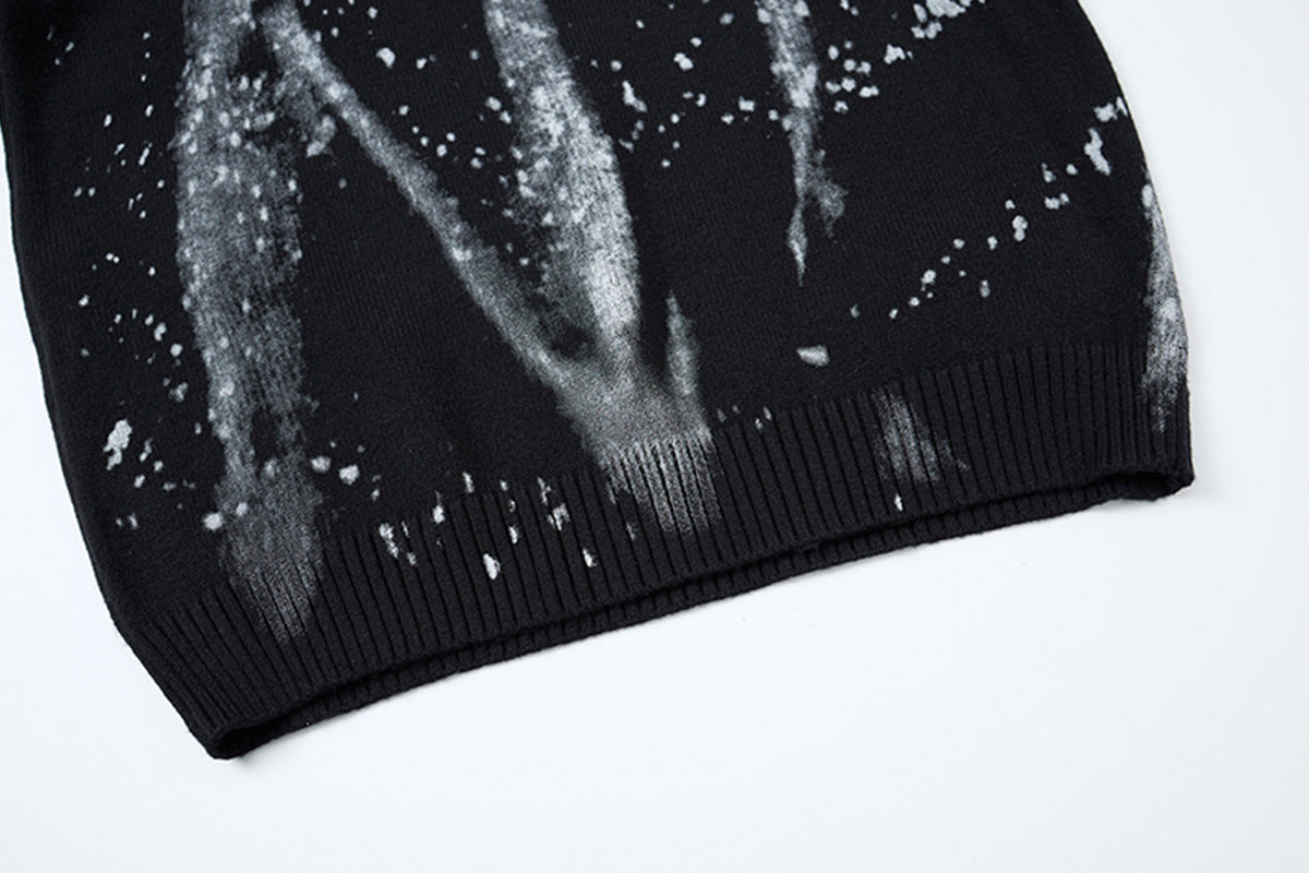 Pull en maille col rond éclaboussures d’encre – Motif peinture déstructuré