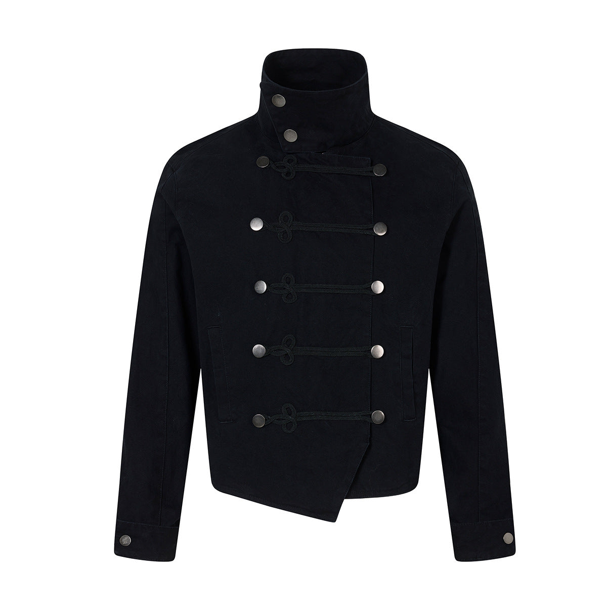 Military-Style Frog Button Asymmetric Hem Jacket