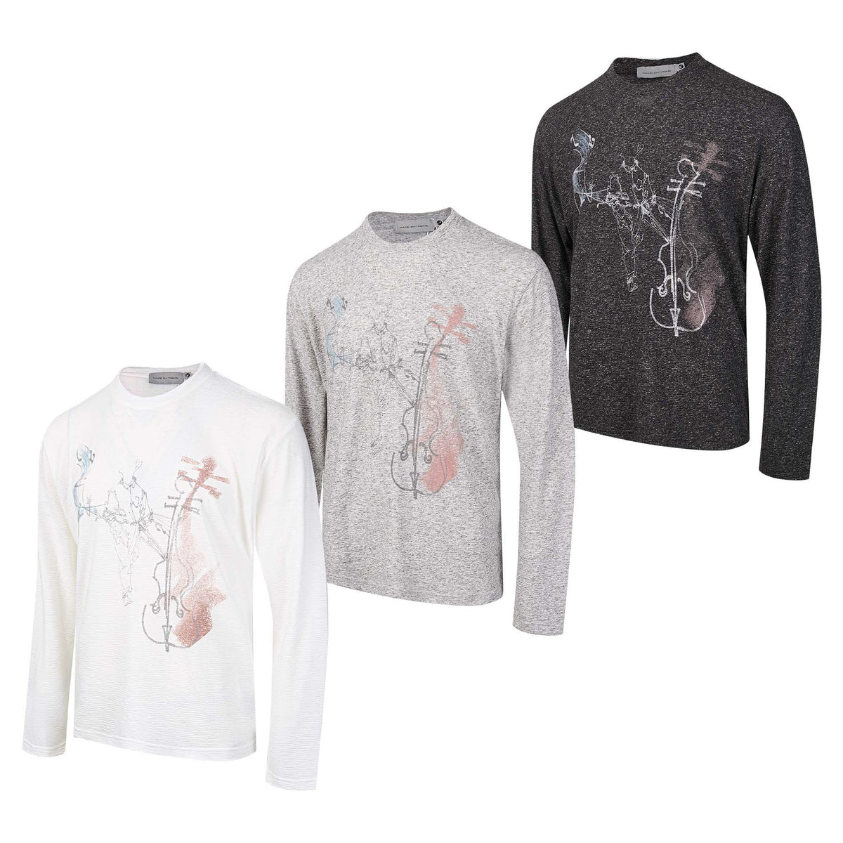 Long Sleeve Graphic Shirt – Cello Musician Sketch Print, Relaxed Fit