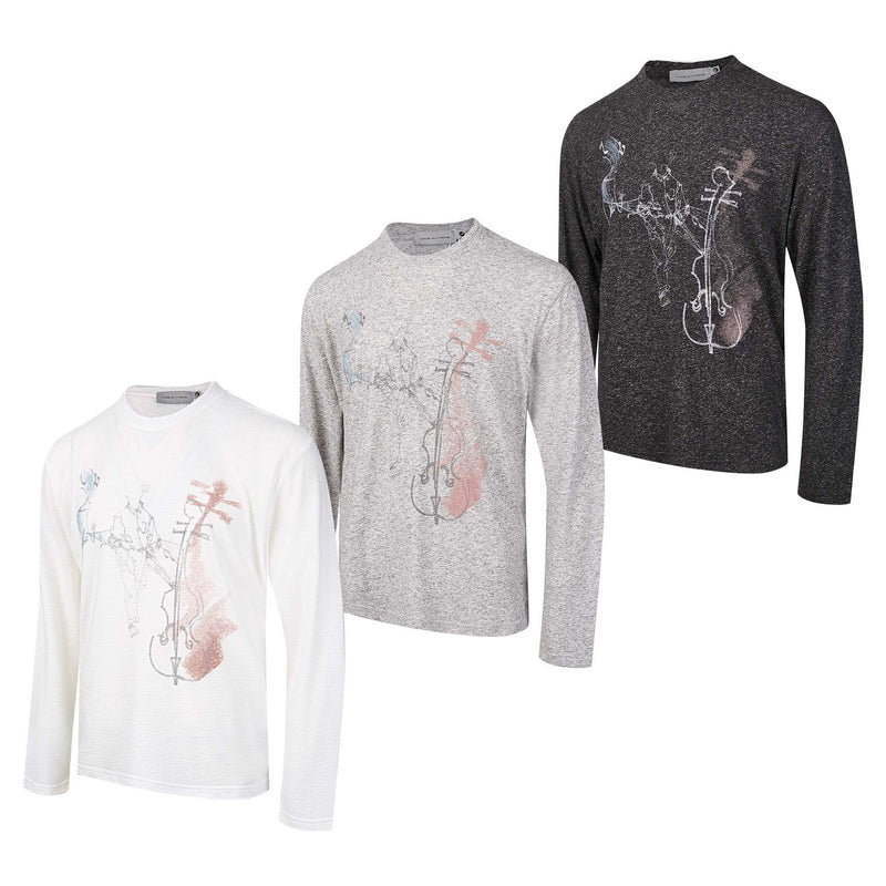 Long Sleeve Graphic Shirt – Cello Musician Sketch Print, Relaxed Fit
