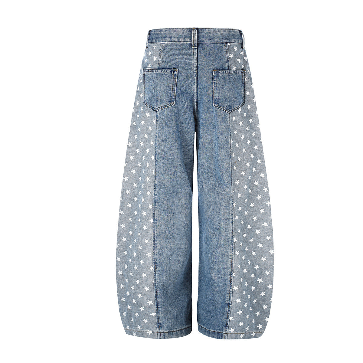 Baggy-Jeans mit weitem Bein – Denimhose mit Stern- und Streifen-Patchwork