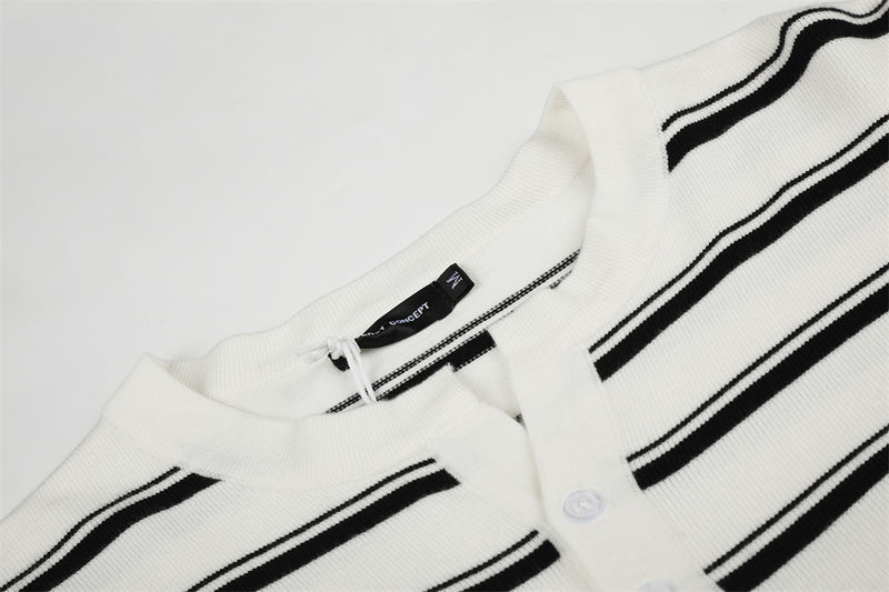 Pull polo homme à manches longues – Maille rayée à col tunisien