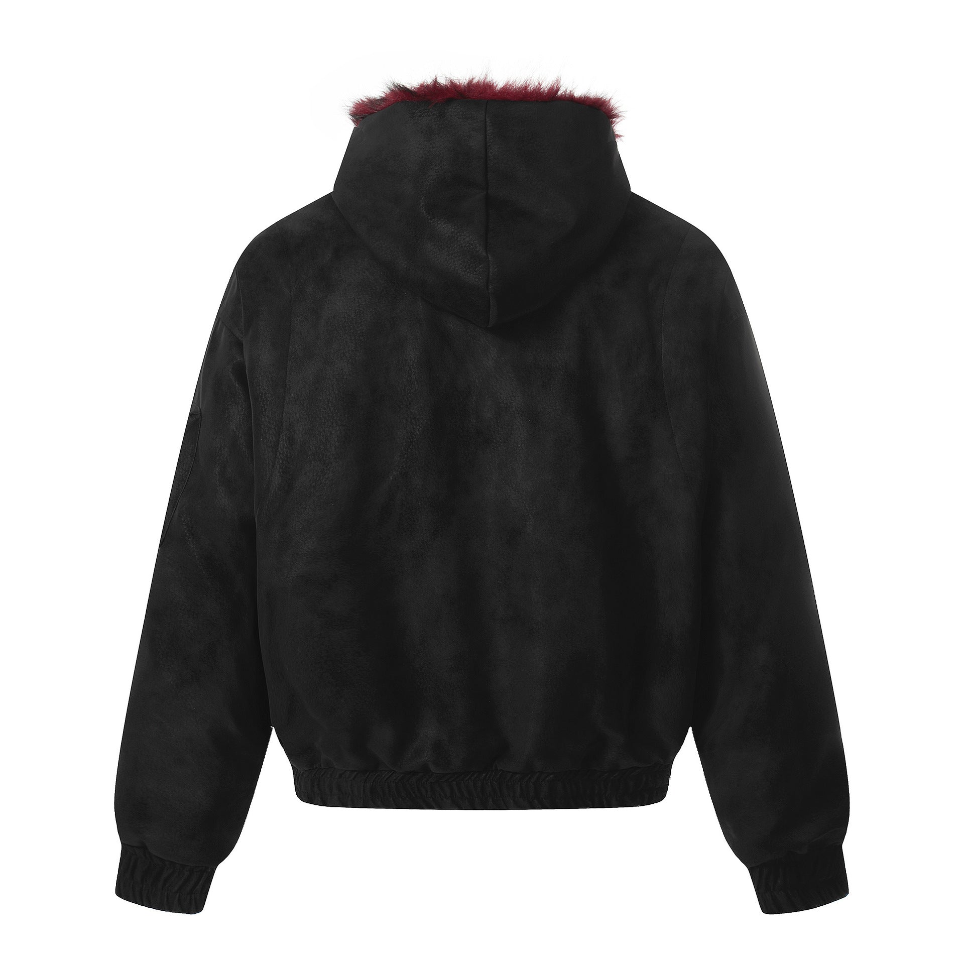 Blouson bomber à capuche bordée de fourrure – Style américain vintage doublé polaire
