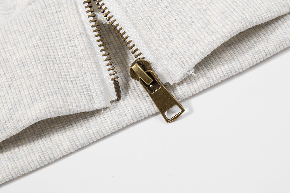 Sweat zippé bordé de fausse fourrure – Cardigan court à motif chiot brodé