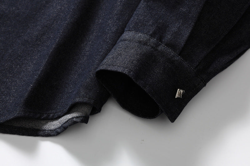 Men's Long Sleeve Button-Up Denim Shirt – Relaxed Fit Workwear Overshirt