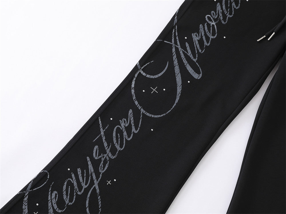 Pantalon de jogging flare wide leg homme avec imprimé script et taille élastique