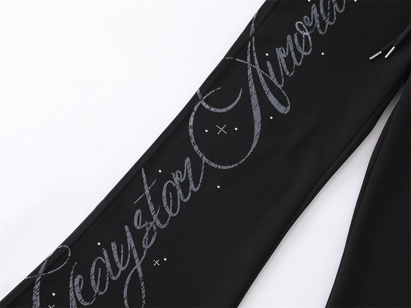 Pantalon de jogging flare wide leg homme avec imprimé script et taille élastique