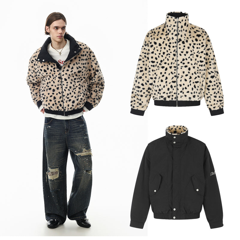 Reversible Dalmatian Faux Fur Bomber Jacket – Two-Way Wear Padded Coat