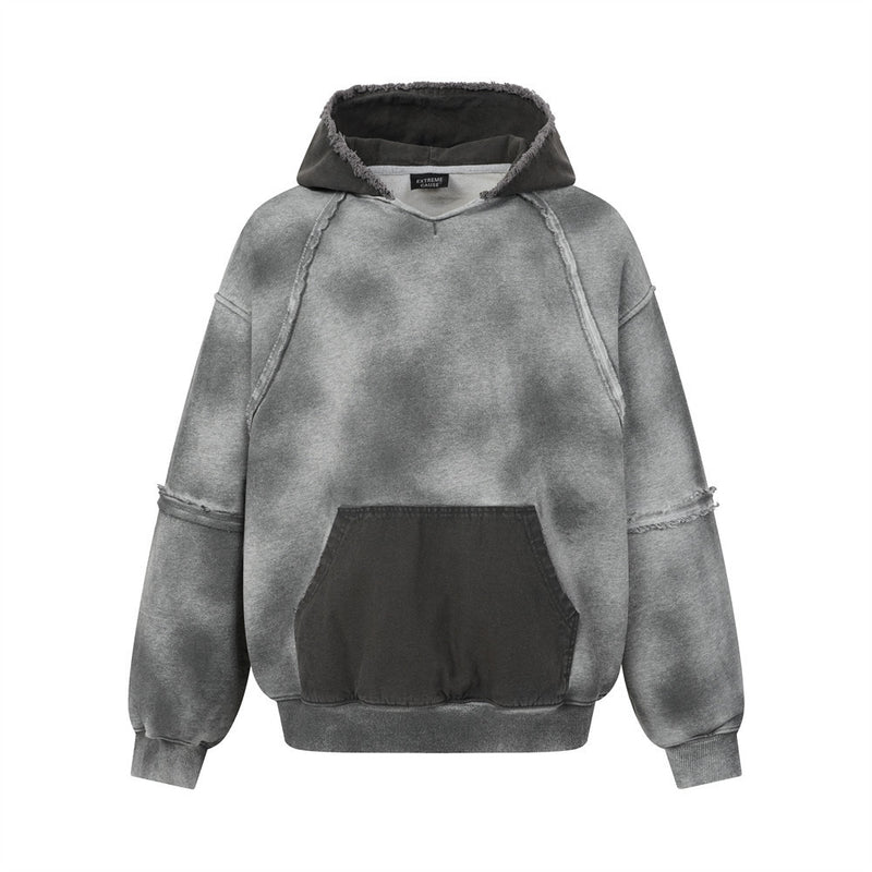 Sweat à capuche homme tie-dye – Pull color block délavé à l’acide avec capuche à bords francs