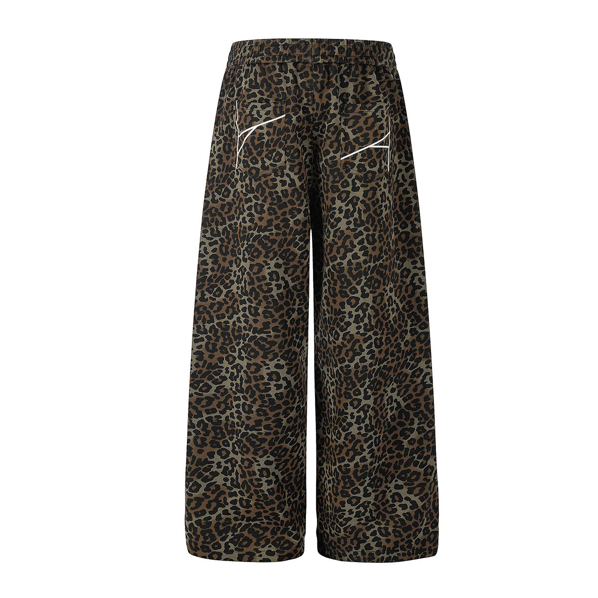 Pantalon marron à jambes larges – pantalon de survêtement droit à taille élastique et imprimé léopard