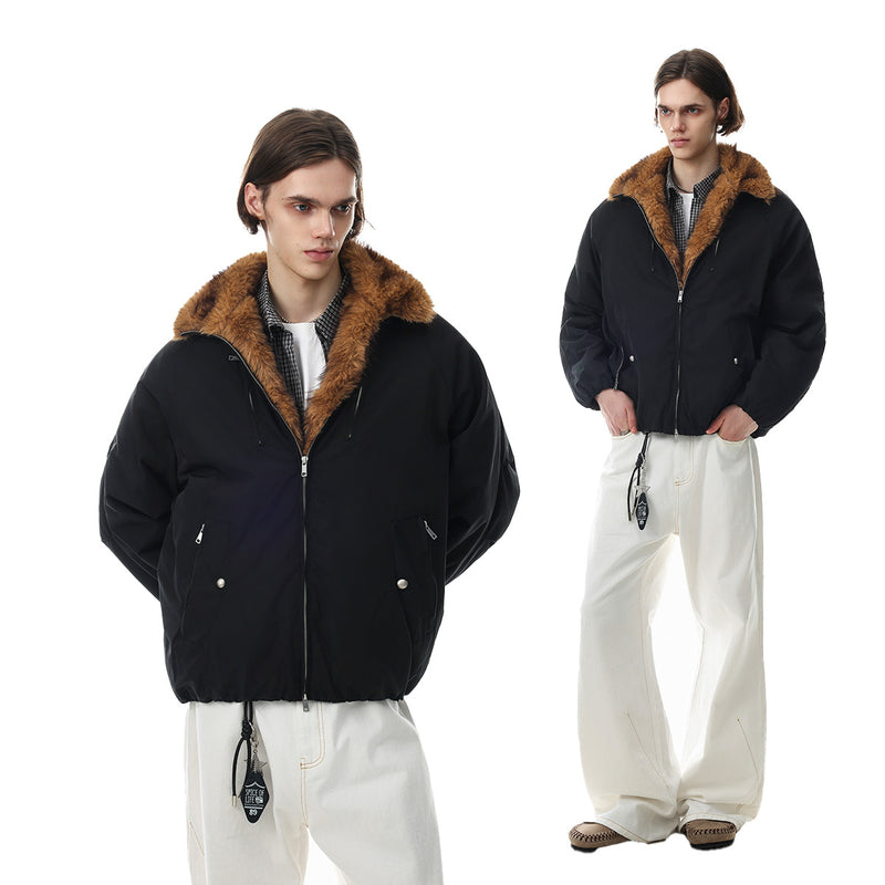 Faux Fur Collar Padded Bomber Jacket – Oversized Winter Puffer