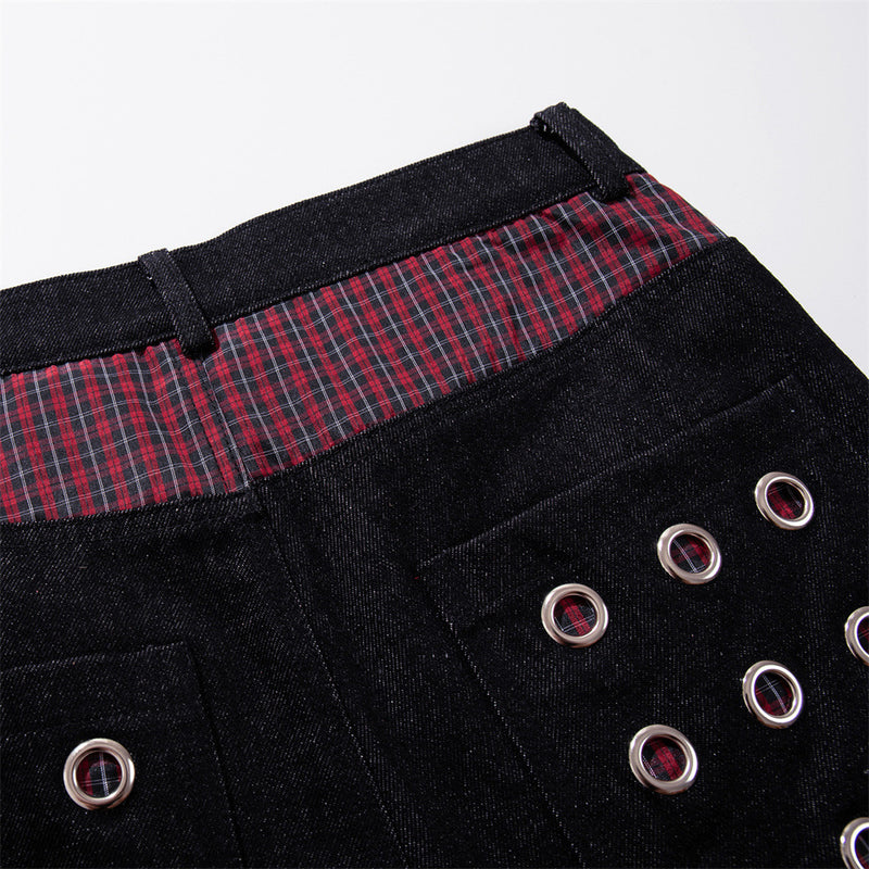 Wide-Leg Denim Jeans with Metal Eyelet Detail & Button Fly