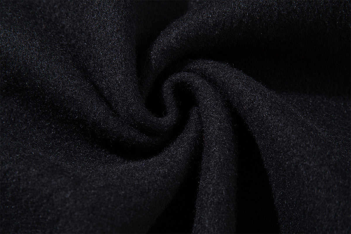 Men's Black Double-Breasted Military Wool Jacket with Stand Collar