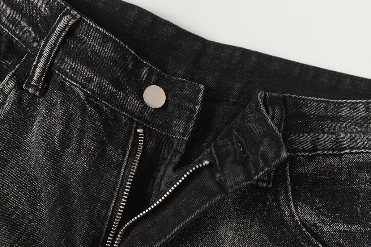 Jean baggy noir déchiré – Pantalon en denim délavé à jambe large