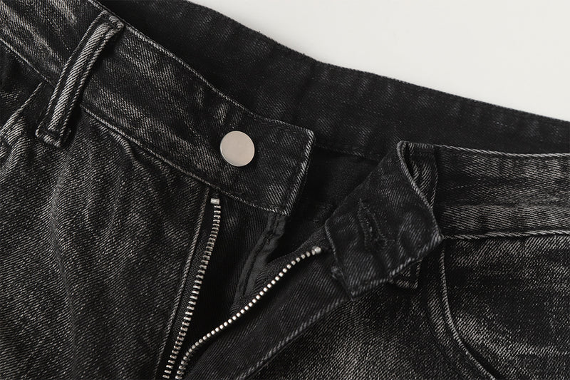 Jean baggy noir déchiré – Pantalon en denim délavé à jambe large